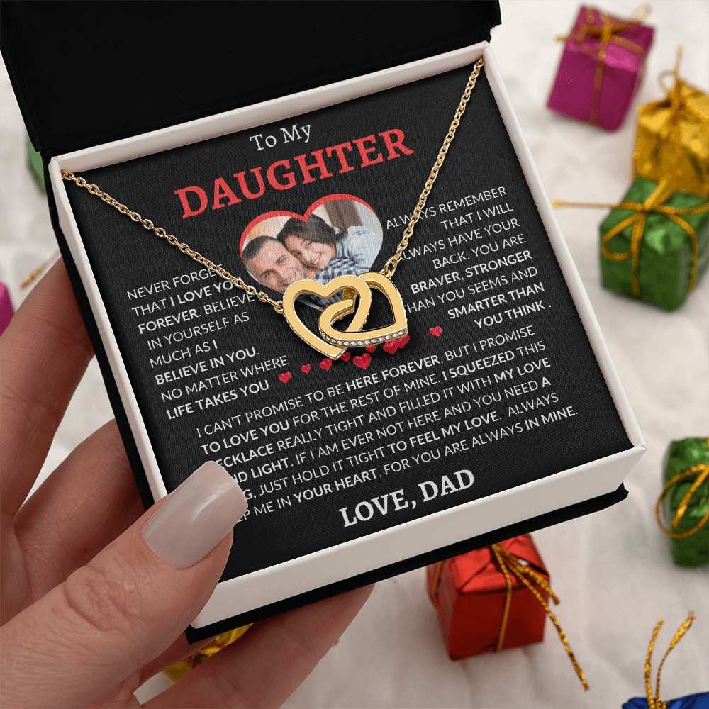 Personalized Photo and Name | To My Daughter | Interlocking Hearts Necklace (Yellow & White Gold Variants)