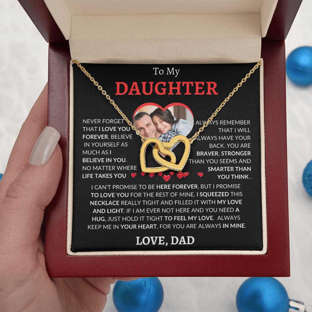 Personalized Photo and Name | To My Daughter | Interlocking Hearts Necklace (Yellow & White Gold Variants)