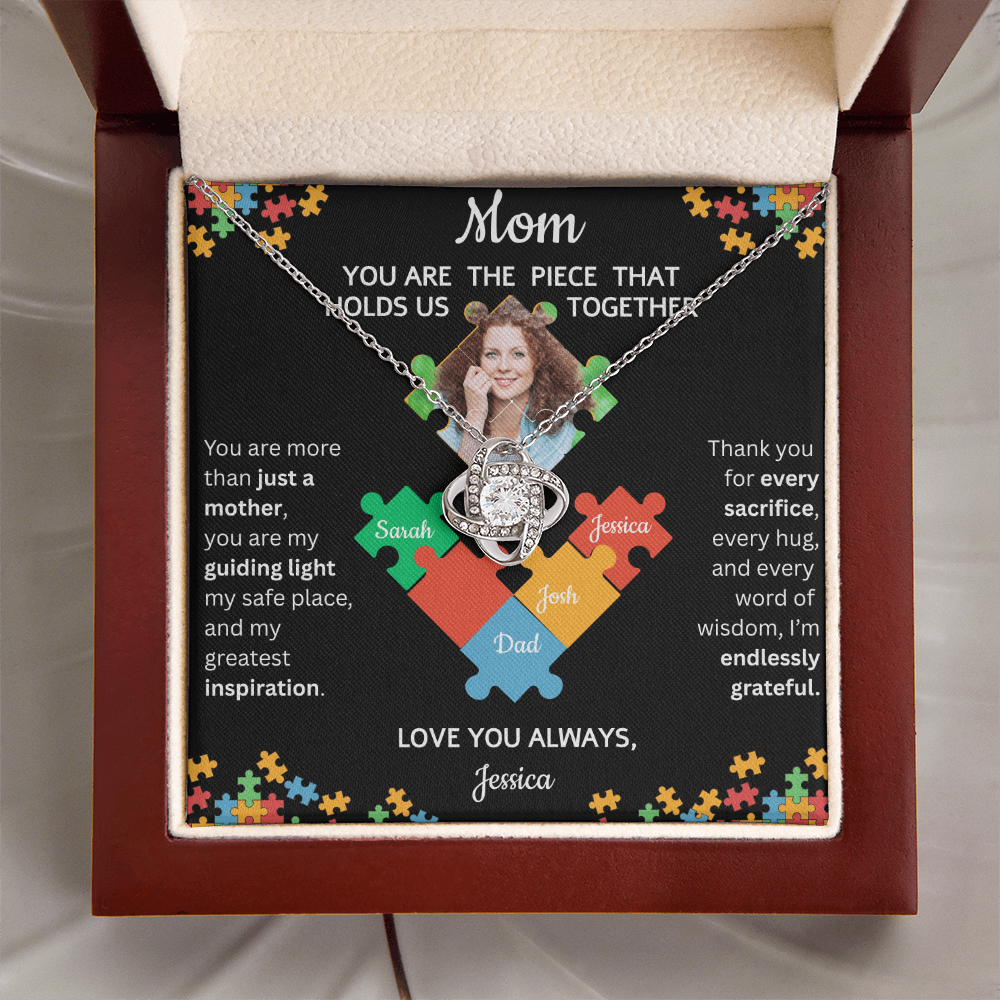 Personalized Name and Photo| Mom's Puzzle Piece | Love Knot Necklace