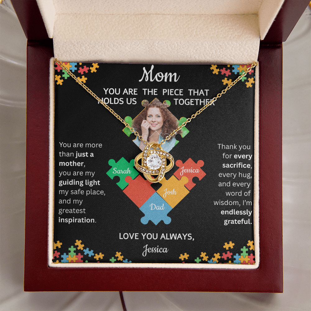 Personalized Name and Photo| Mom's Puzzle Piece | Love Knot Necklace