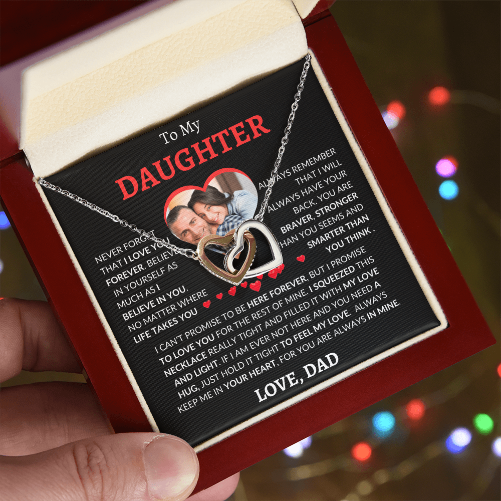 Personalized Photo and Name | To My Daughter | Interlocking Hearts Necklace (Yellow & White Gold Variants)
