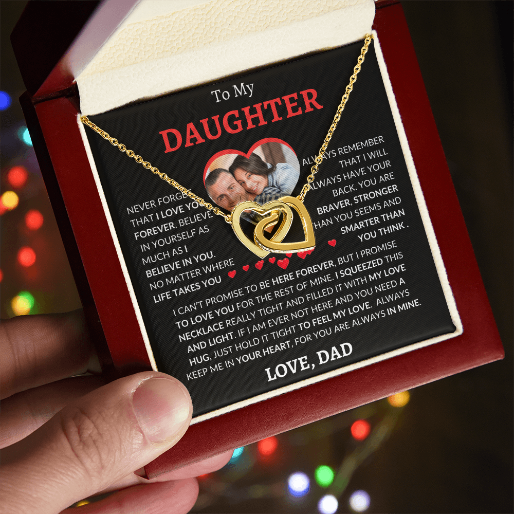 Personalized Photo and Name | To My Daughter | Interlocking Hearts Necklace (Yellow & White Gold Variants)