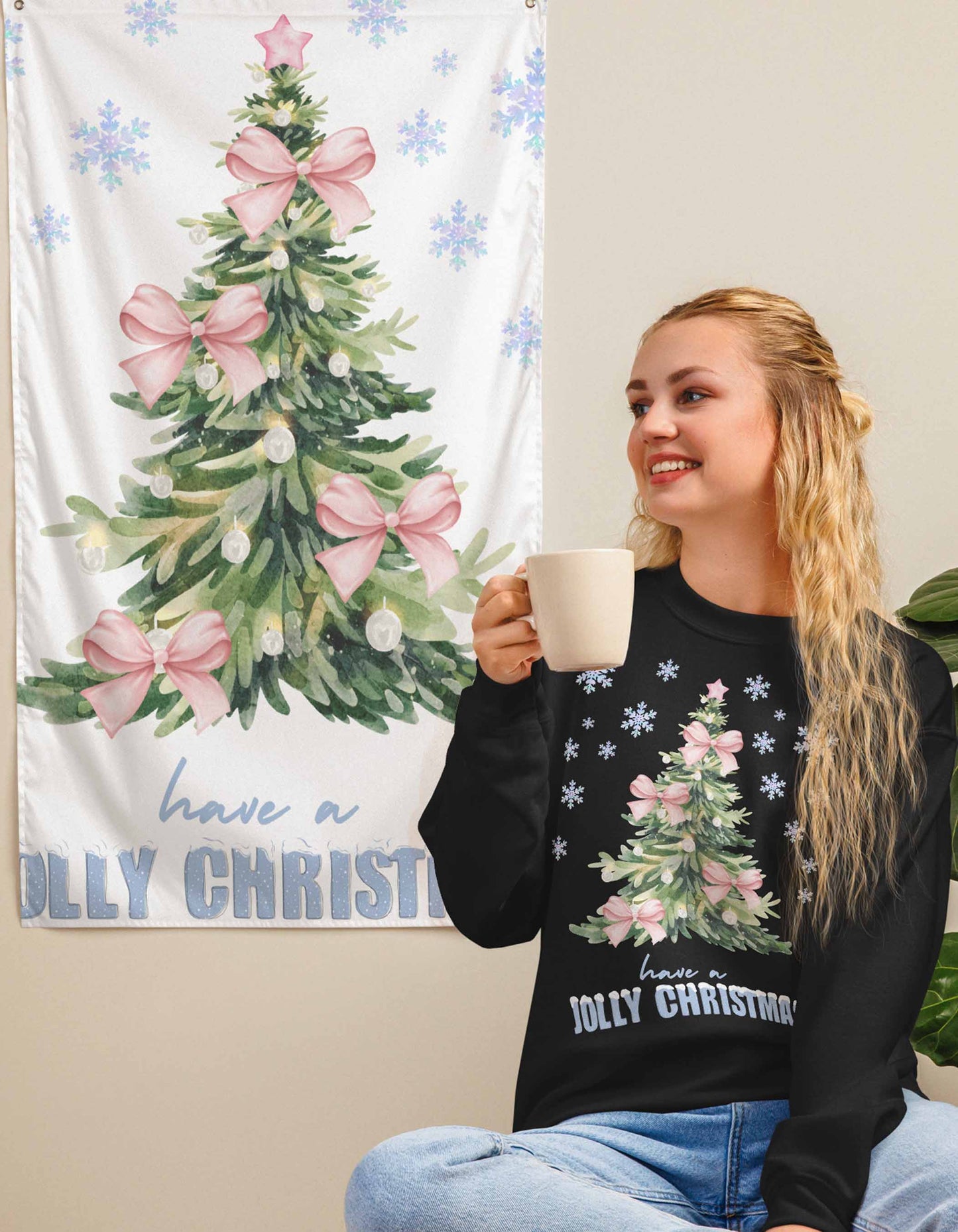 Christmas Tree Pink with Bow | Unisex Sweatshirt