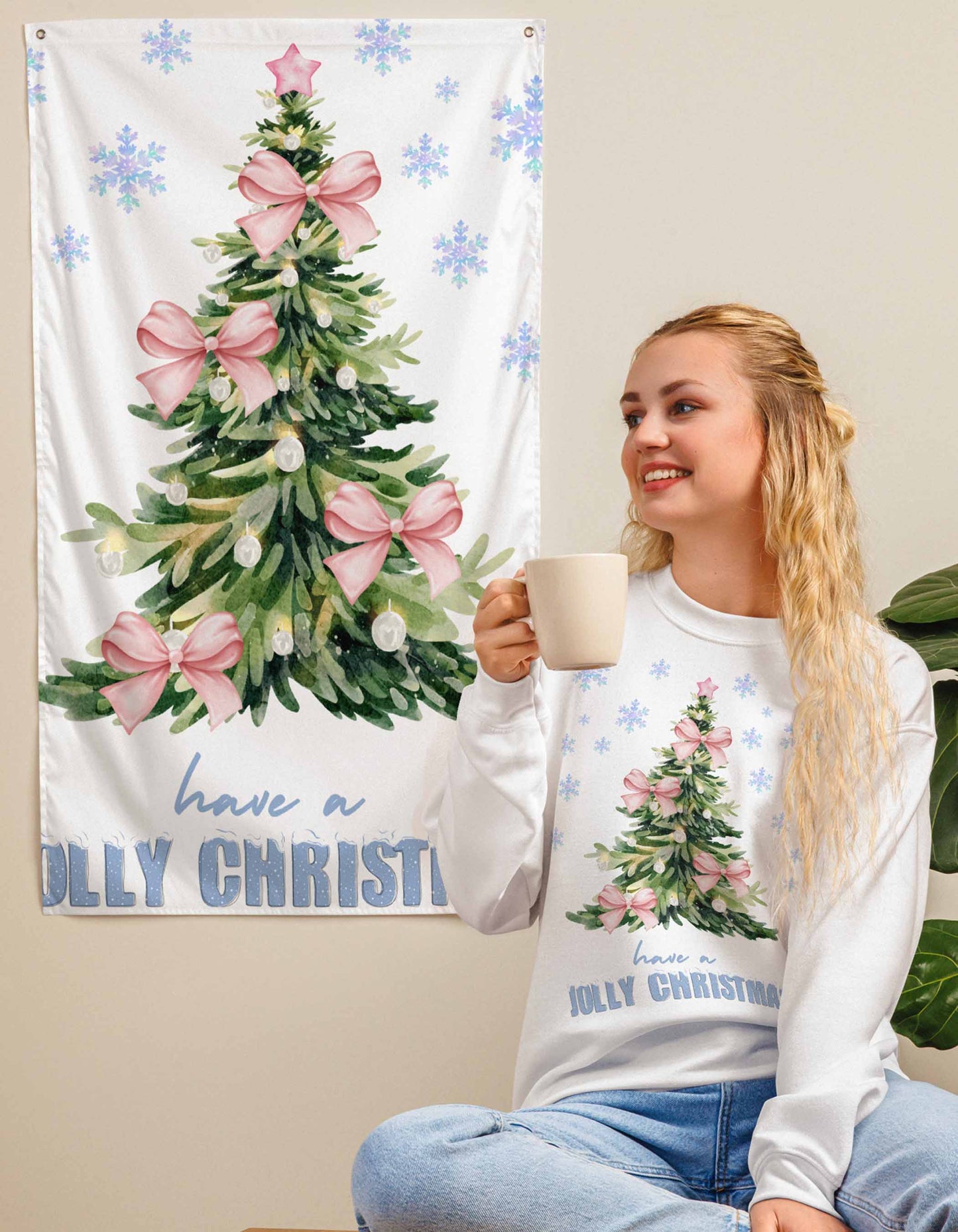Christmas Tree Pink with Bow | Unisex Sweatshirt
