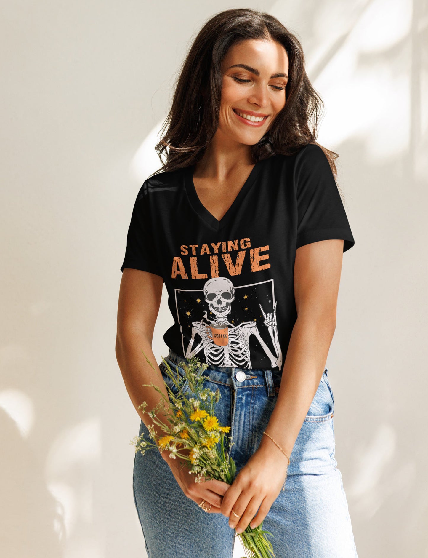 Halloween - Staying Alive - Women’s relaxed v-neck t-shirt