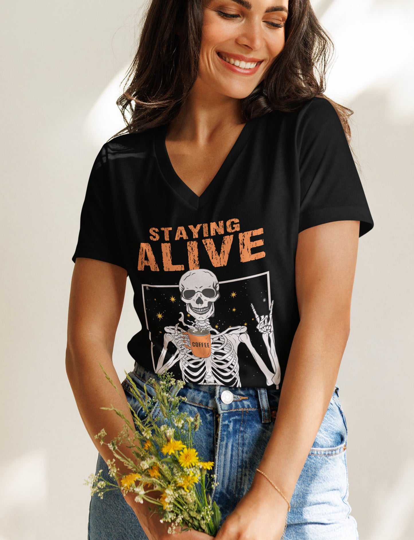 Halloween - Staying Alive - Women’s relaxed v-neck t-shirt