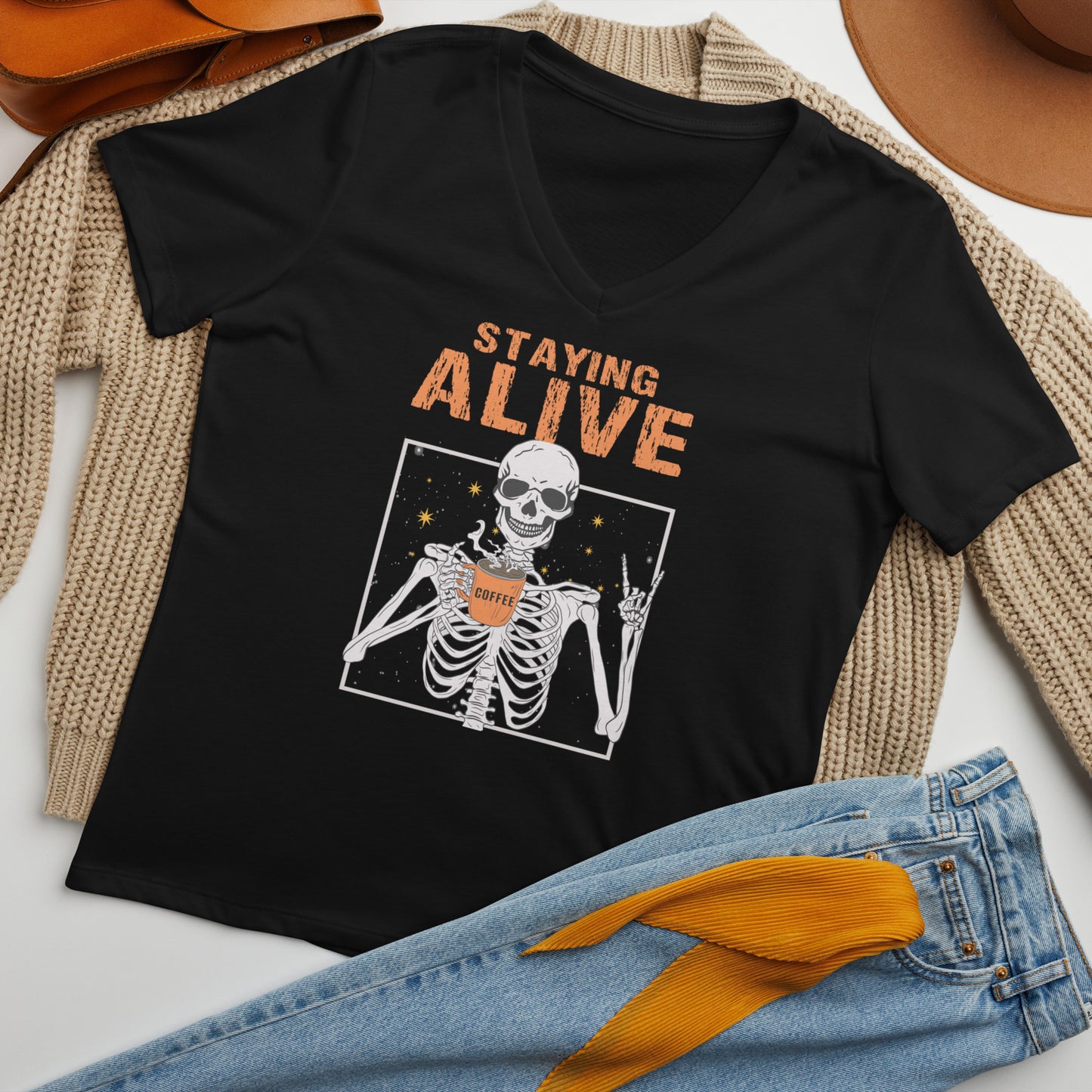 Halloween - Staying Alive - Women’s relaxed v-neck t-shirt