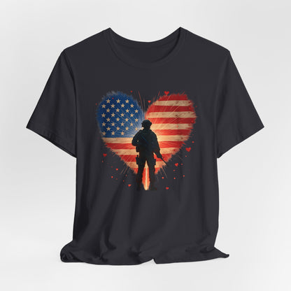 Glowing Heart | American Flag | Armed & Patriotic | T-Shirt | Back & Front Design