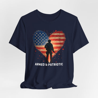 American Flag | Glowing Heart | Armed & Patriotic | T-Shirt