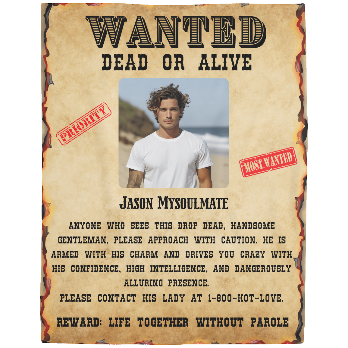 Wanted Dead or Alive | Personalized Photo and Name | Blanket for Him