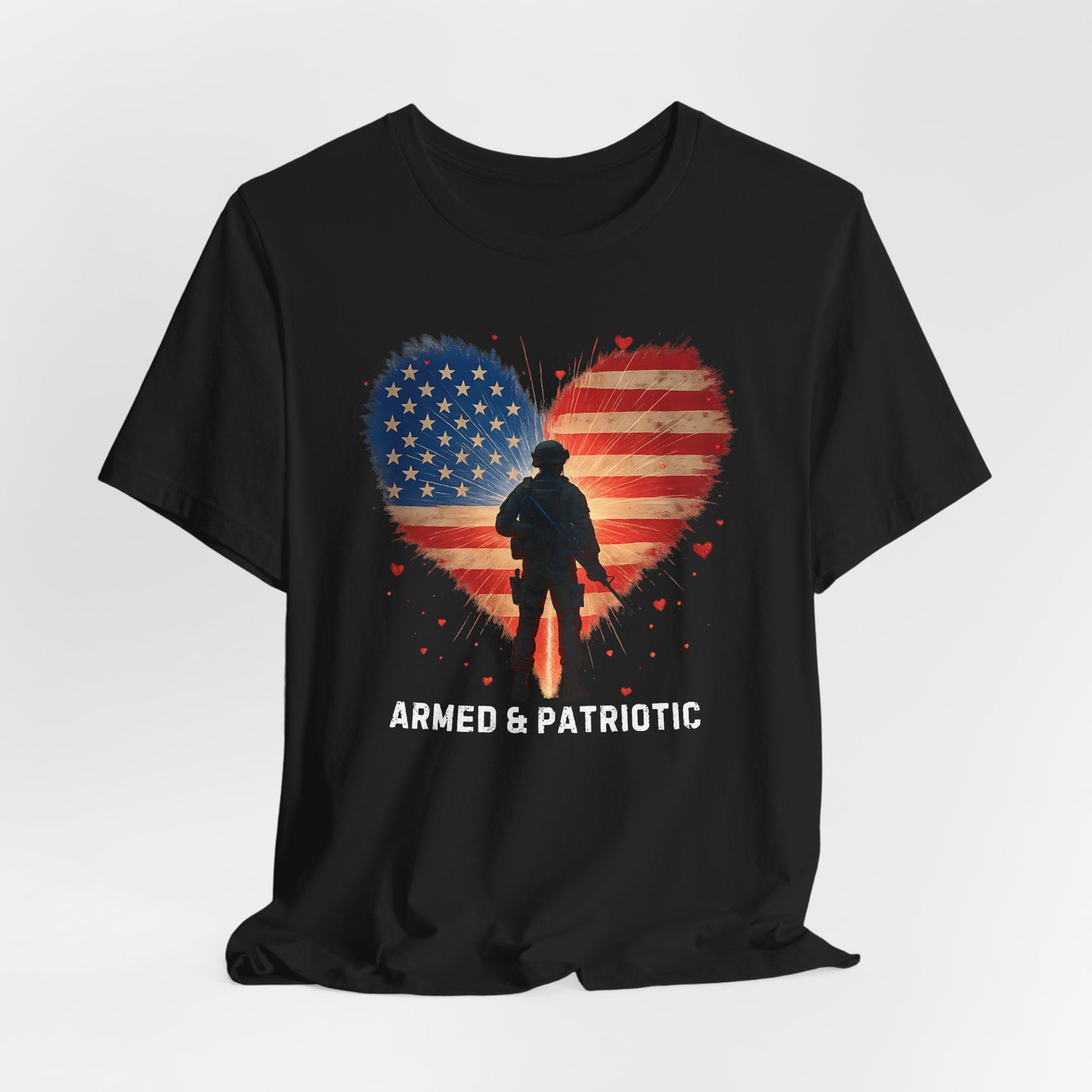 American Flag | Glowing Heart | Armed & Patriotic | T-Shirt