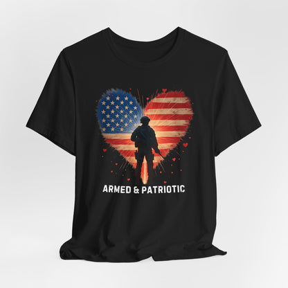 American Flag | Glowing Heart | Armed & Patriotic | T-Shirt