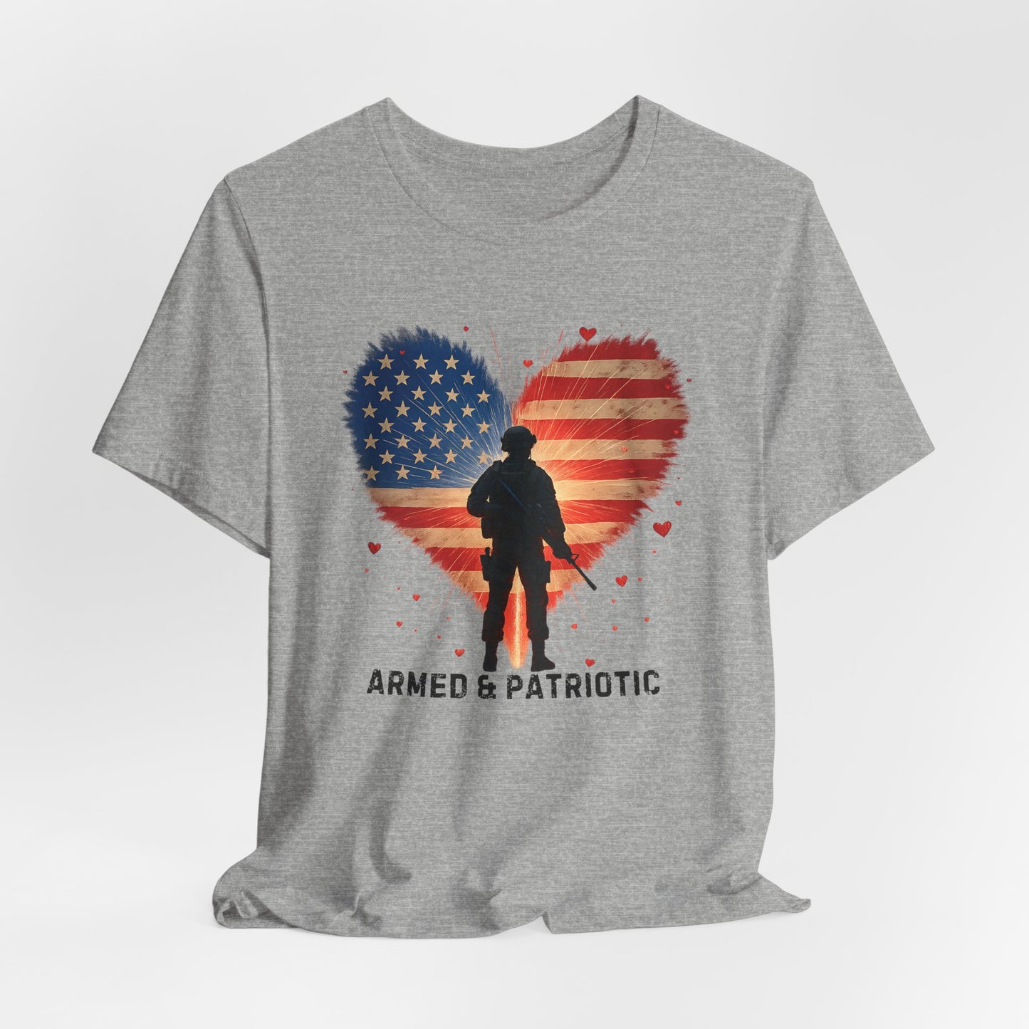 American Flag | Glowing Heart | Armed & Patriotic | T-Shirt