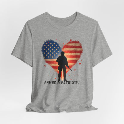 American Flag | Glowing Heart | Armed & Patriotic | T-Shirt