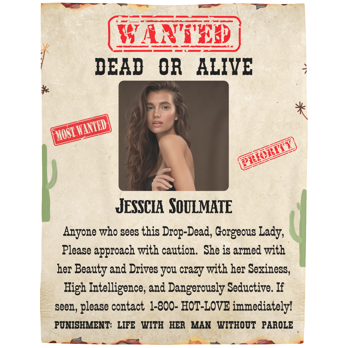 Wanted Dead or Alive | Personalized Photo and Name | Blanket for Her