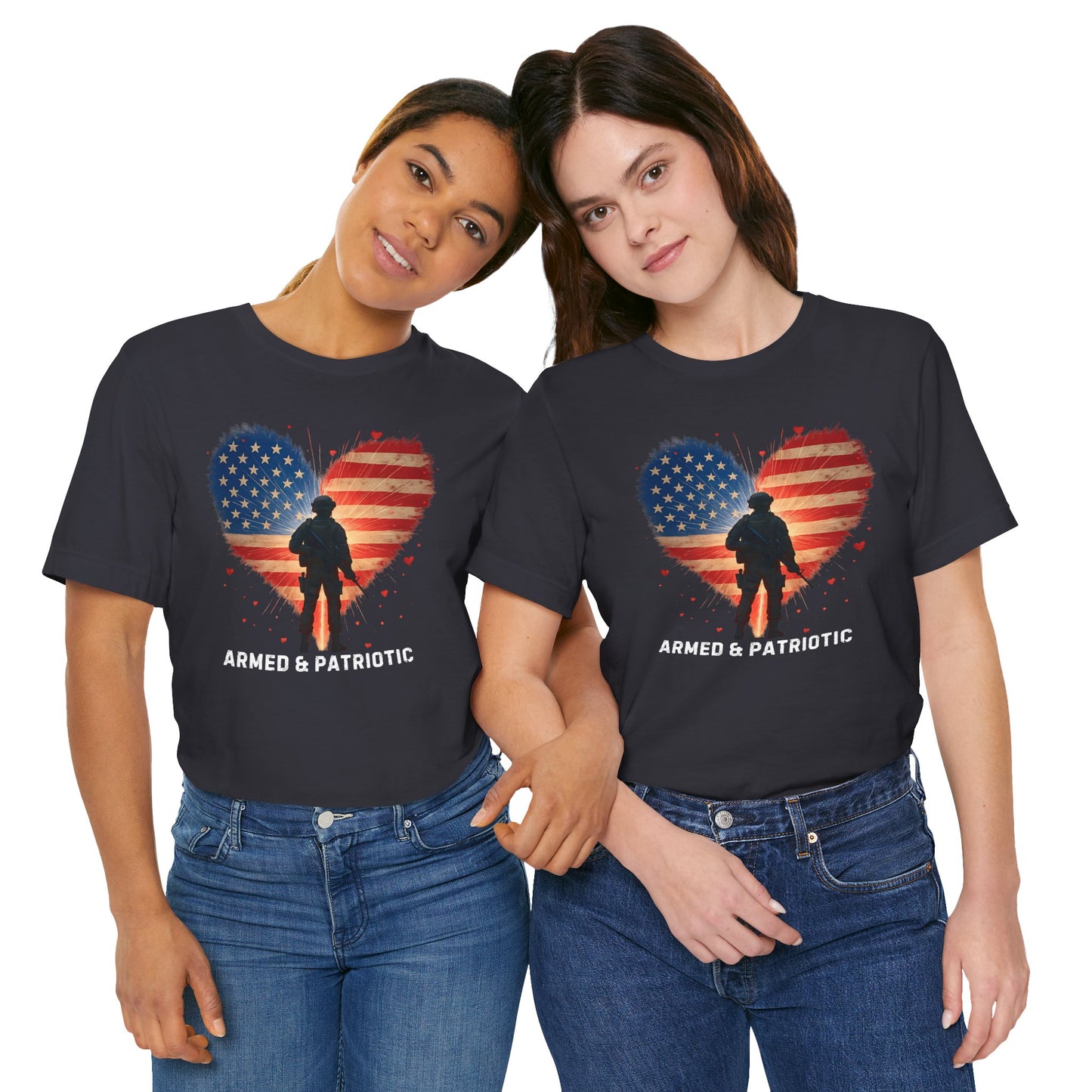 American Flag | Glowing Heart | Armed & Patriotic | T-Shirt