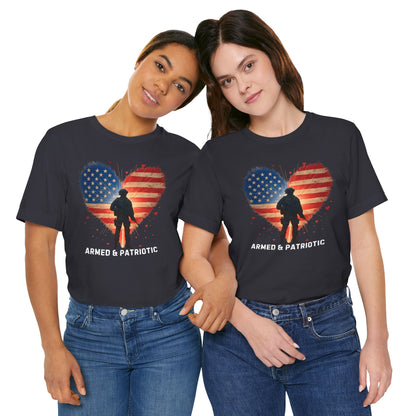 American Flag | Glowing Heart | Armed & Patriotic | T-Shirt