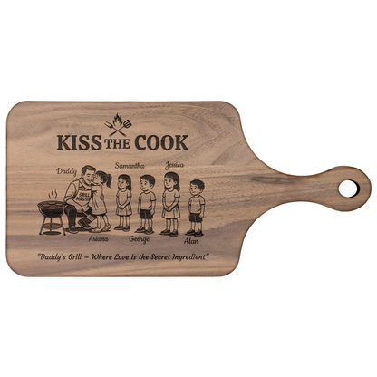 Kiss The Cook | Father's Day Gift | Hardwood Paddle Cutting Board