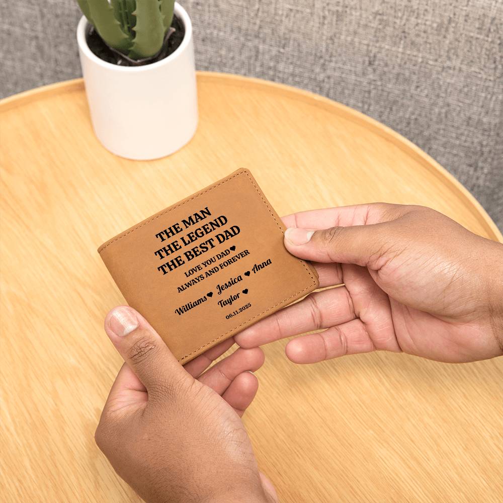 The Man, The Legend, The Best Dad | Personalized Kids Names | Leather Wallet | Great Father's Day Gift