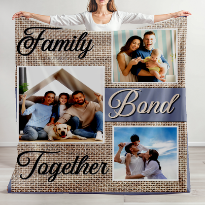 Family Bond Together | Personalize Photo | Blanket | Rustic Canvas