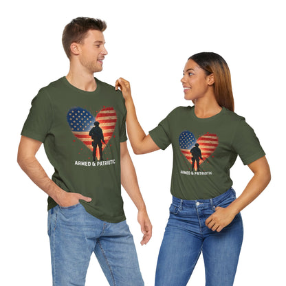 American Flag | Glowing Heart | Armed & Patriotic | T-Shirt