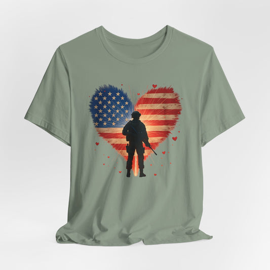 Glowing Heart | American Flag | Armed & Patriotic | T-Shirt | Back & Front Design
