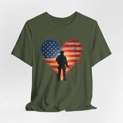 Glowing Heart | American Flag | Armed & Patriotic | T-Shirt | Back & Front Design