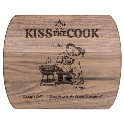 Kiss The Cook | Personalized Kids and Names | Hardwood Oval Cutting Board