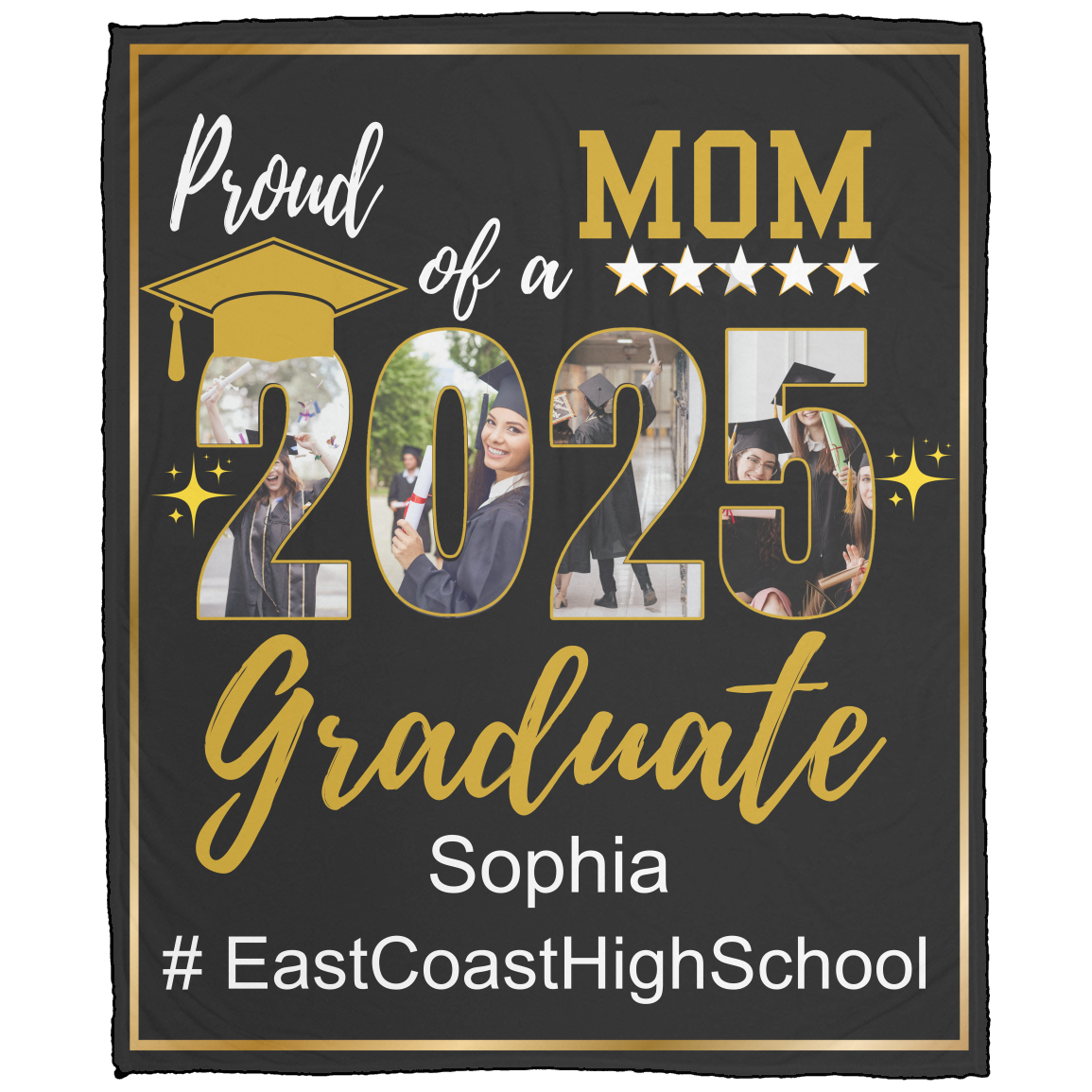 Personalized Name and School | Proud Mom Of A Graduate | Blanket