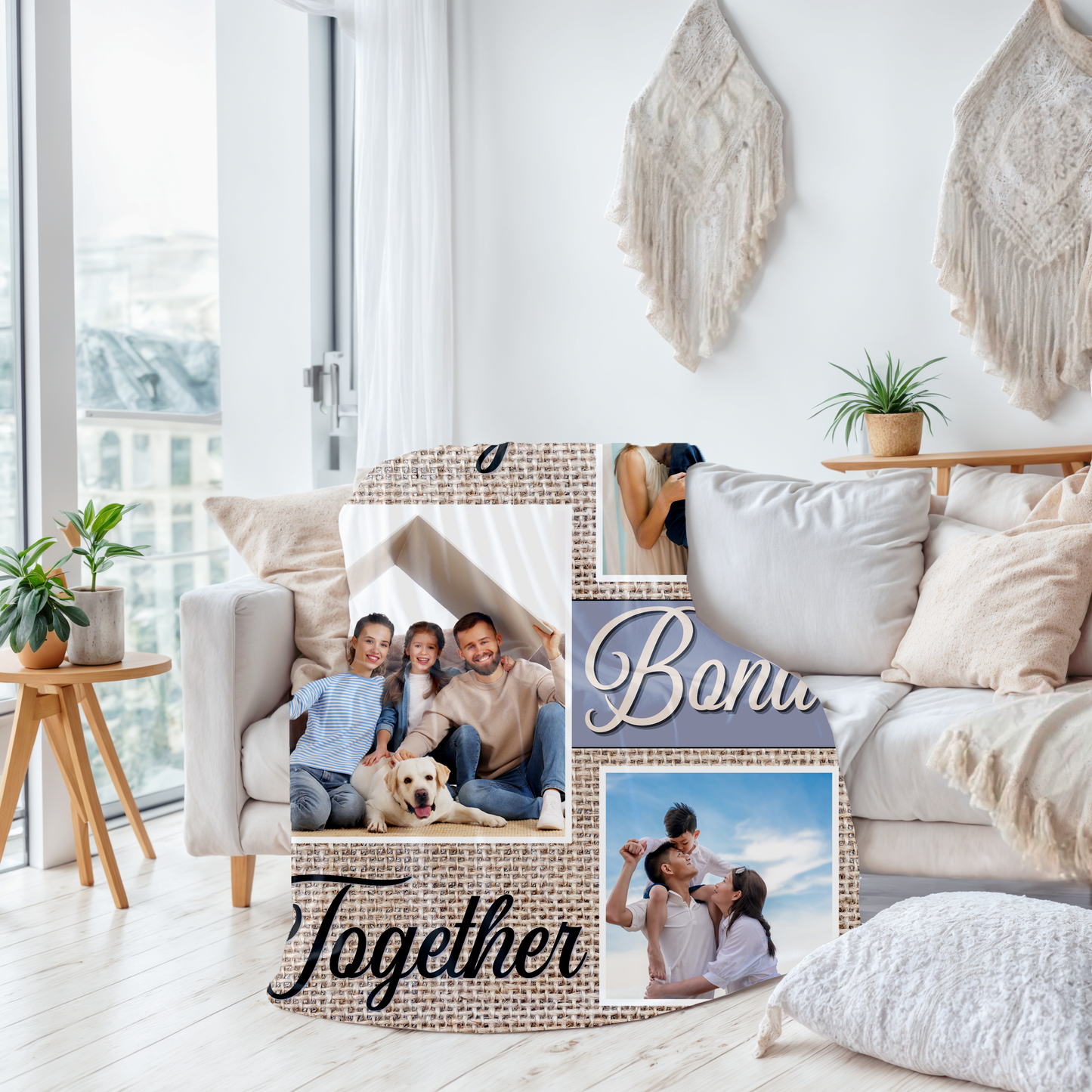 Family Bond Together | Personalize Photo | Blanket | Rustic Canvas