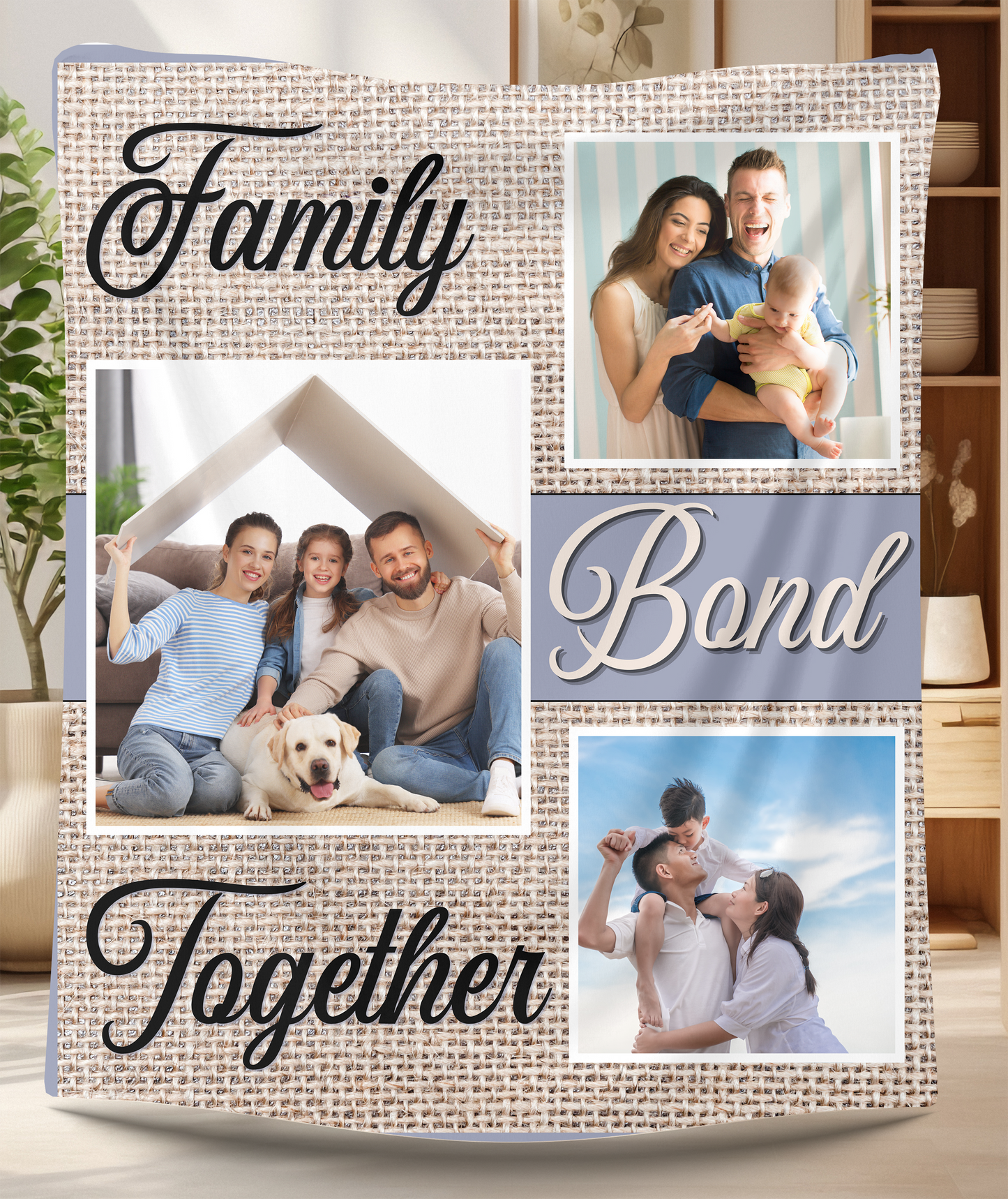 Family Bond Together | Personalize Photo | Blanket | Rustic Canvas