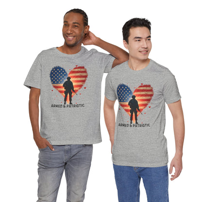 American Flag | Glowing Heart | Armed & Patriotic | T-Shirt
