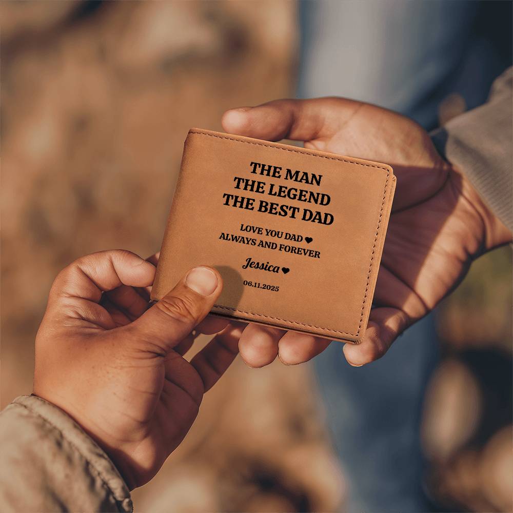 The Man, The Legend, The Best Dad | Personalized Kids Names | Leather Wallet | Great Father's Day Gift