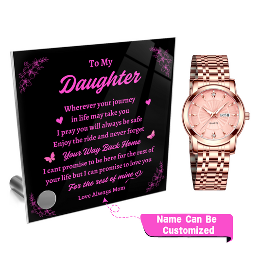 To My Daughter | Ladies Gold Fashion Watch With Glass Message Stand | Jewelry