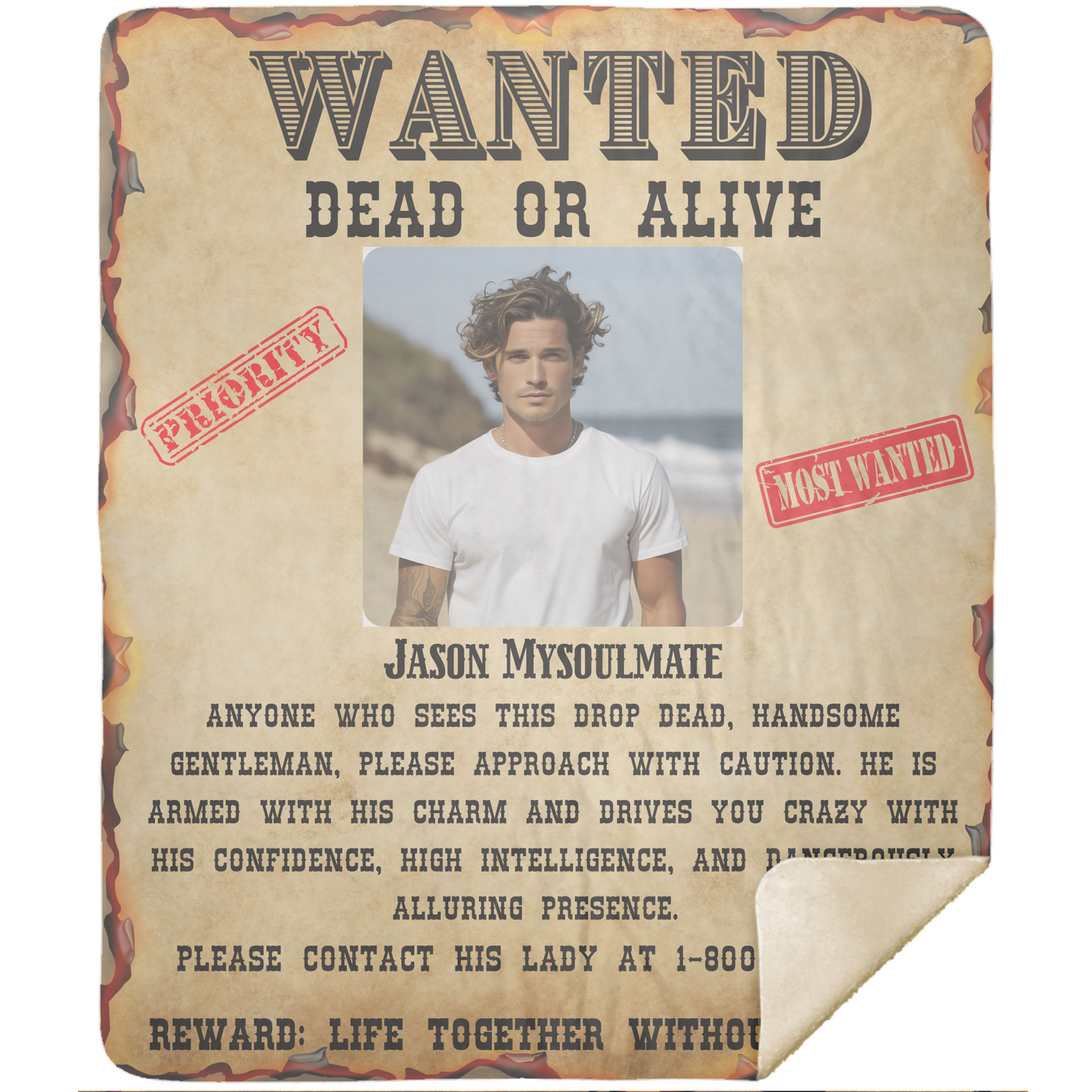 Wanted Dead or Alive | Personalized Photo and Name | Blanket for Him