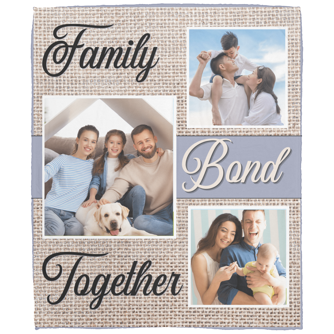 Family Bond Together | Personalize Photo | Blanket | Rustic Canvas