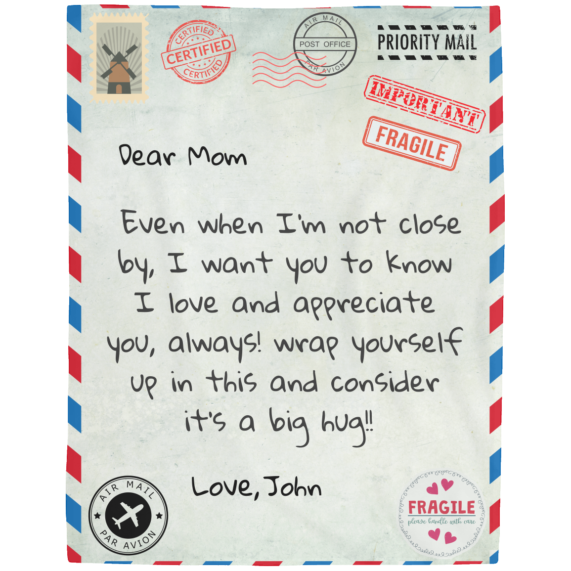 Personalized | Air Mail Blanket |Dear Mom