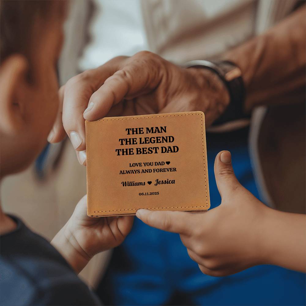 The Man, The Legend, The Best Dad | Personalized Kids Names | Leather Wallet | Great Father's Day Gift