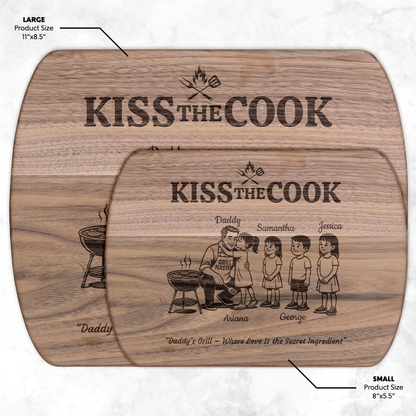 Kiss The Cook | Personalized Kids and Names | Hardwood Oval Cutting Board