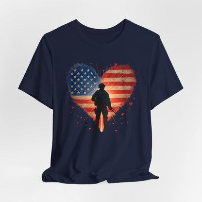 Glowing Heart | American Flag | Armed & Patriotic | T-Shirt | Back & Front Design