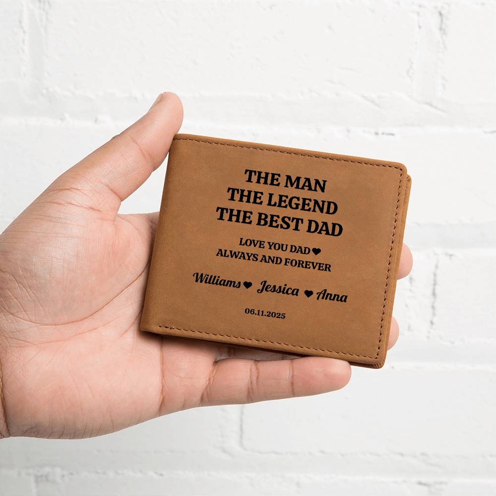 The Man, The Legend, The Best Dad | Personalized Kids Names | Leather Wallet | Great Father's Day Gift