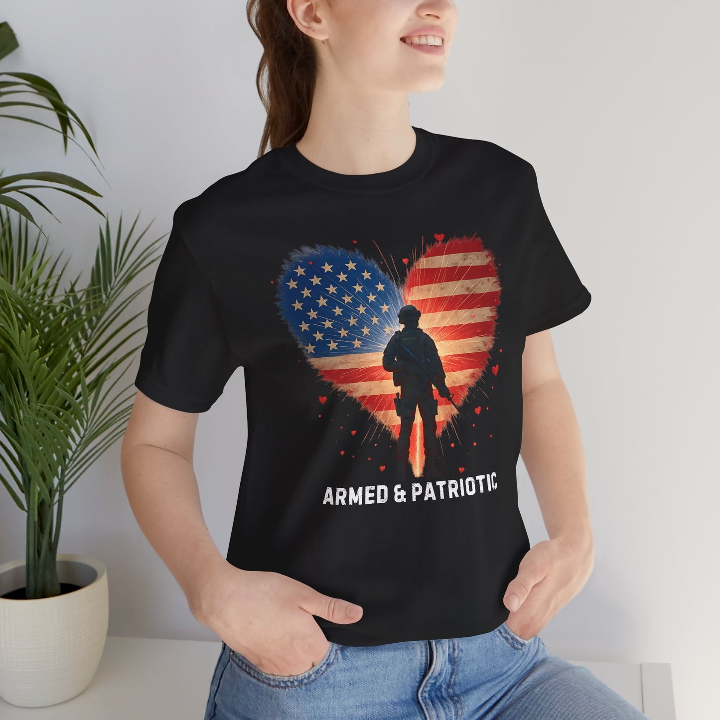 American Flag | Glowing Heart | Armed & Patriotic | T-Shirt