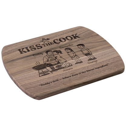 Kiss The Cook | Personalized Kids and Names | Hardwood Oval Cutting Board