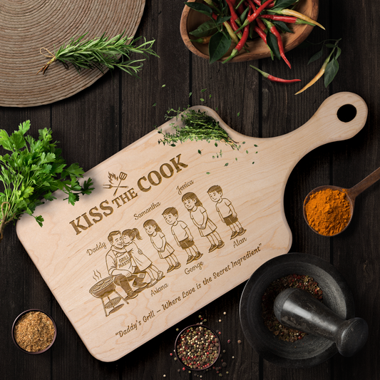 Kiss The Cook | Father's Day Gift | Hardwood Paddle Cutting Board