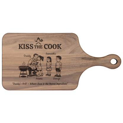 Kiss The Cook | Father's Day Gift | Hardwood Paddle Cutting Board