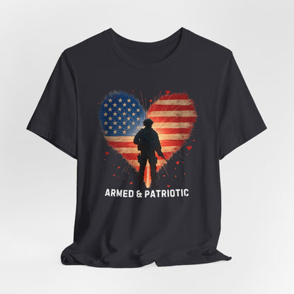 American Flag | Glowing Heart | Armed & Patriotic | T-Shirt