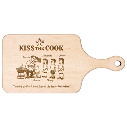 Kiss The Cook | Father's Day Gift | Hardwood Paddle Cutting Board