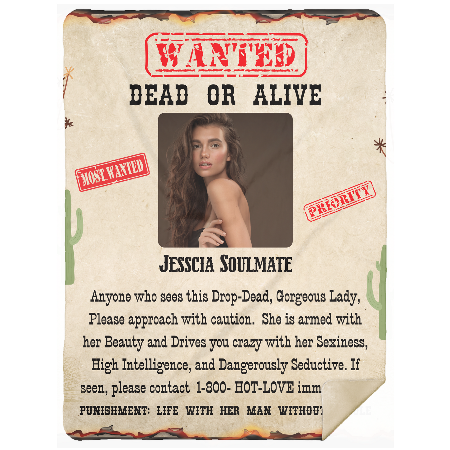 Wanted Dead or Alive | Personalized Photo and Name | Blanket for Her