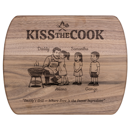 Kiss The Cook | Personalized Kids and Names | Hardwood Oval Cutting Board
