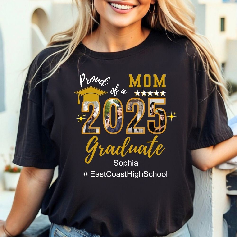 Personalized Name and School | Proud Mom of a Graduate |Tee